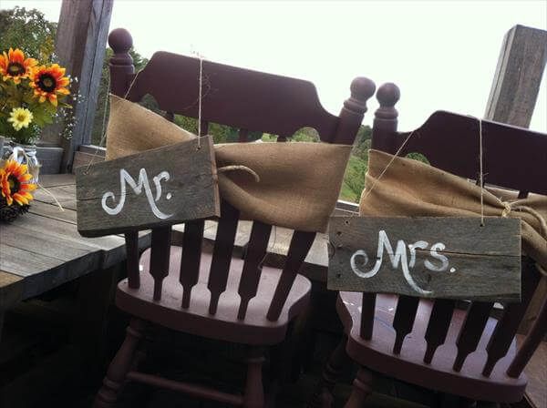 Pallet Mr and Mrs Chair Signs