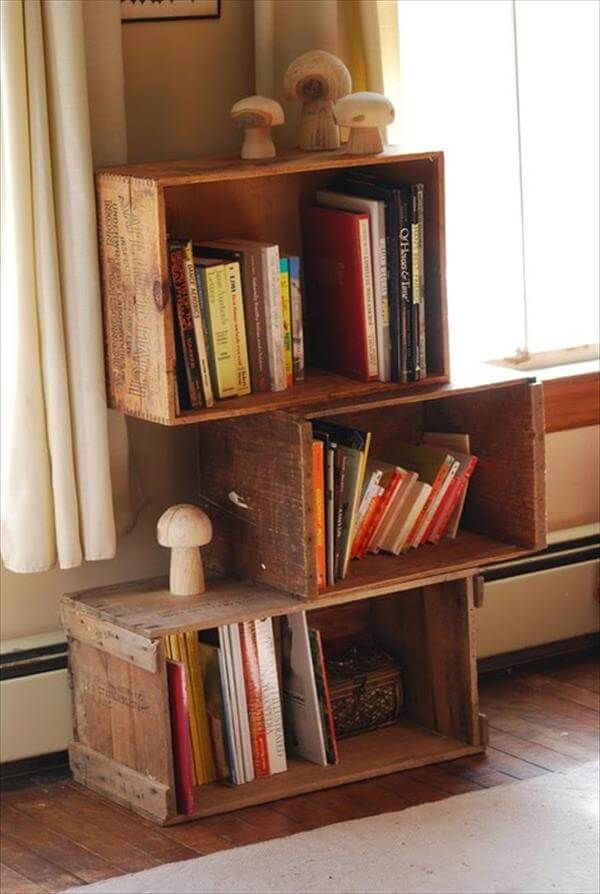 recycled crate bookcase