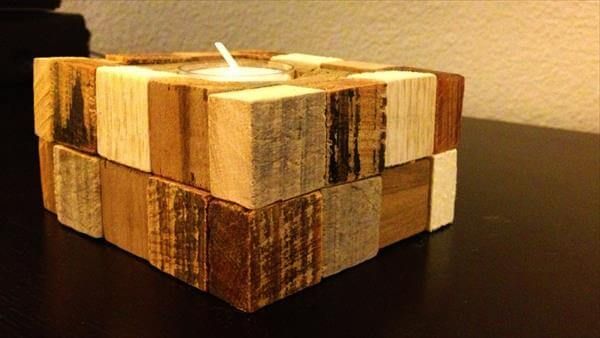 reclaimed pallet block candle holder
