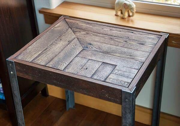 recycled pallet side table with steel legs