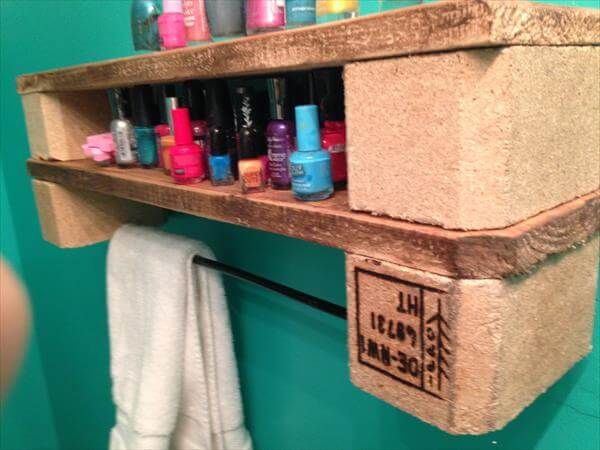 recycled pallet double shelf and towel rack
