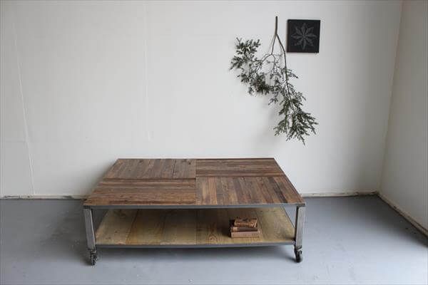 reclaimed pallet coffee with metal frame