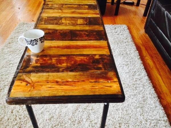 chic pallet coffee table with metal legs