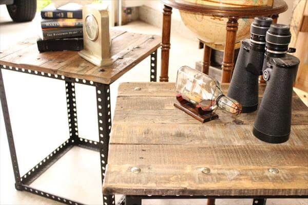 pallet side tables with metal legs