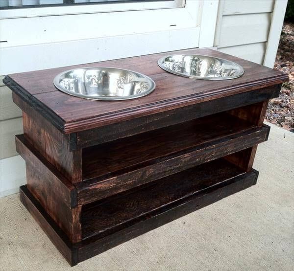 rustic pallet dog feeding stand
