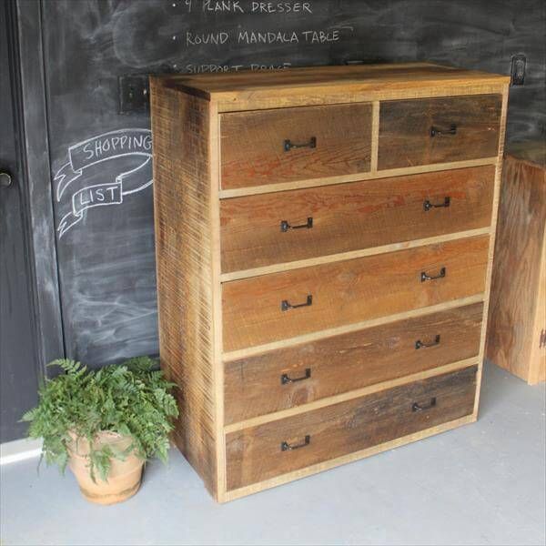 recycled pallet dresser with multiple drawers
