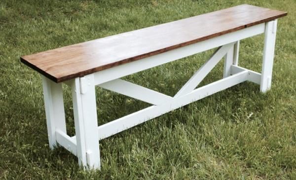 chic white repurposed pallet bench