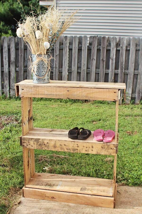 upcycled pallet kid's shoes rack