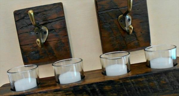 recycled pallet candle holder and hooks set