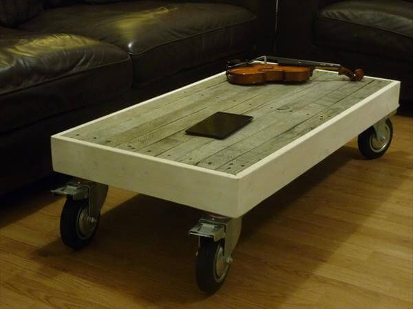 reused pallet coffee table with casters