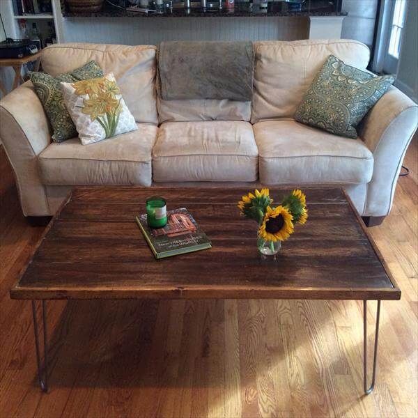 reclaimed pallet coffee table with hairpin legs