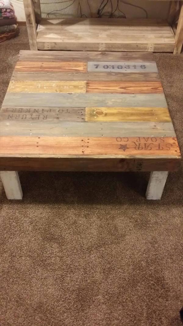 recycled pallet coffee table with short legs