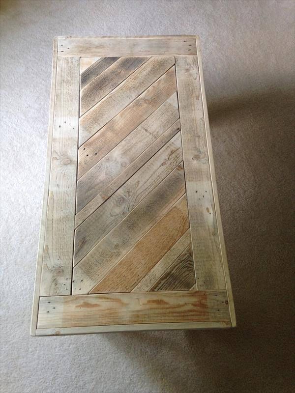 salvaged pallet coffee table with diagonal top