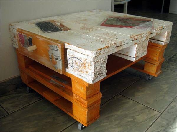 handmade pallet white and orange coffee table