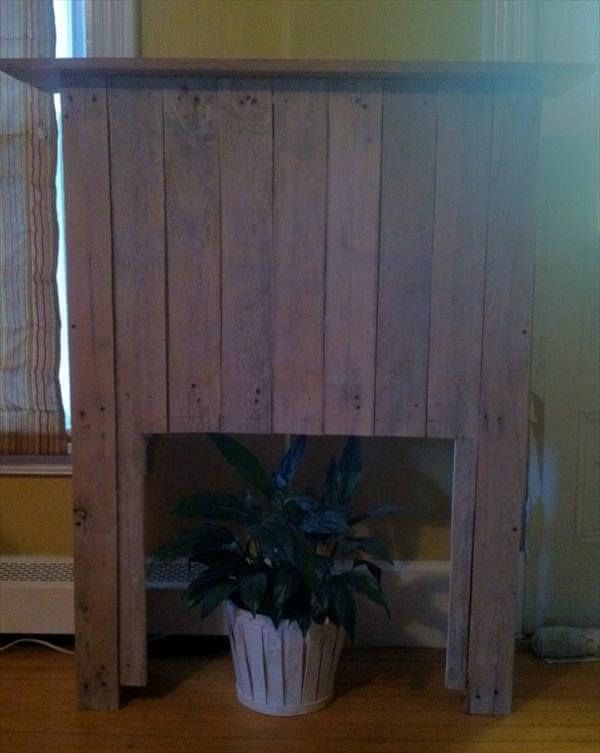 repurposed pallet faux fireplace