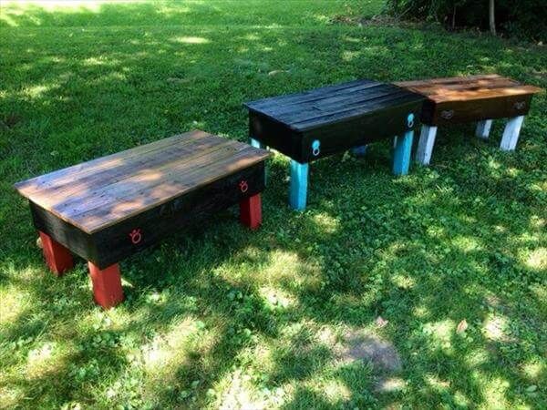 diy pallet garden benches and coffee tables with drawers