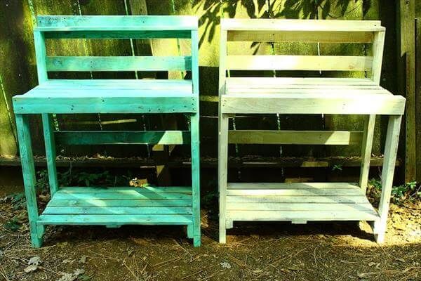 upcycled pallet potting benches