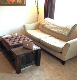 upcycled pallet tufted coffee table