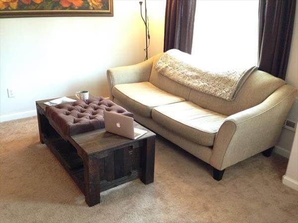upcycled pallet tufted coffee table