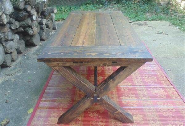recycled pallet crossed leg farmhouse table