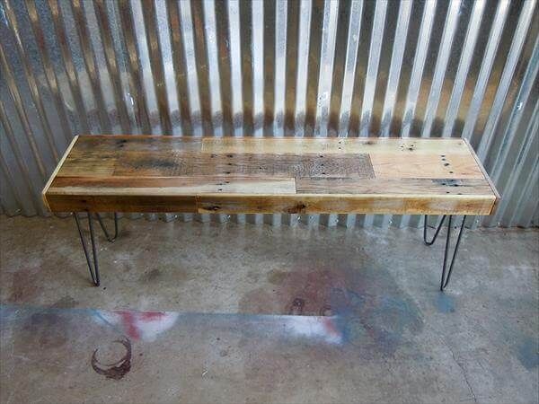 reused pallet bench with hairpin legs
