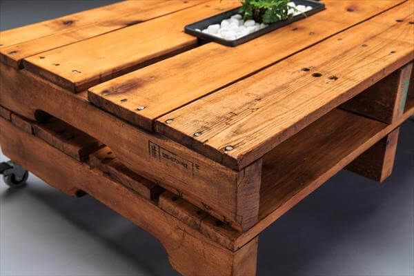 upcycled pallet coffee table with casters
