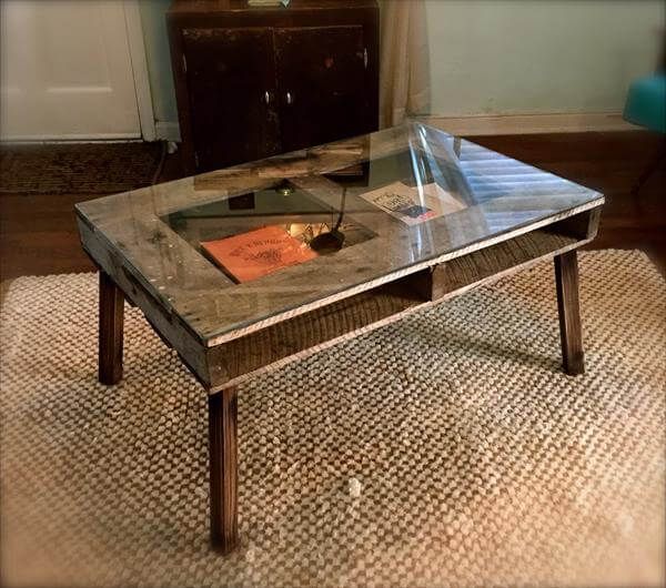 diy pallet coffee table with glass top