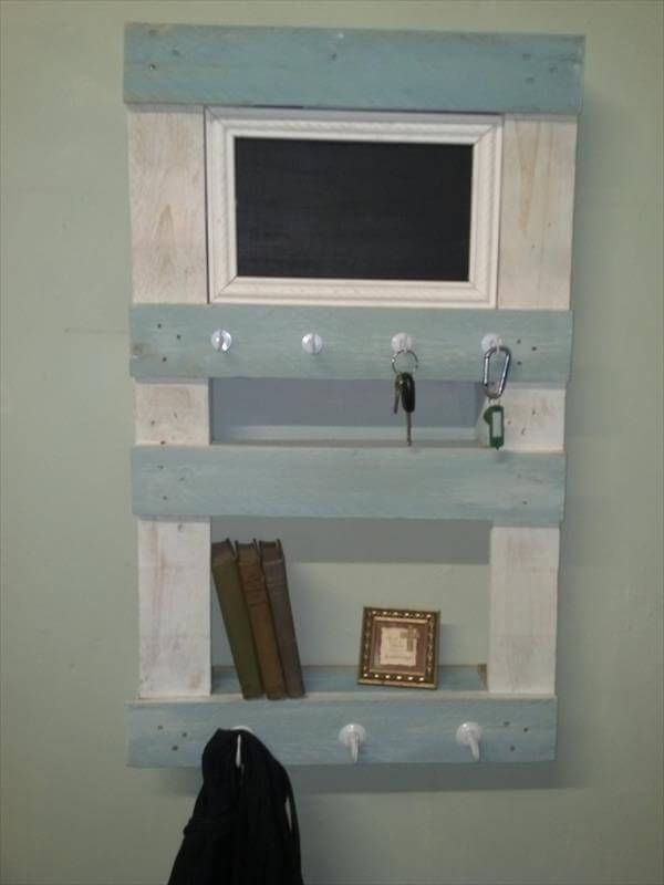 repurposed pallet wall shelf and organizer