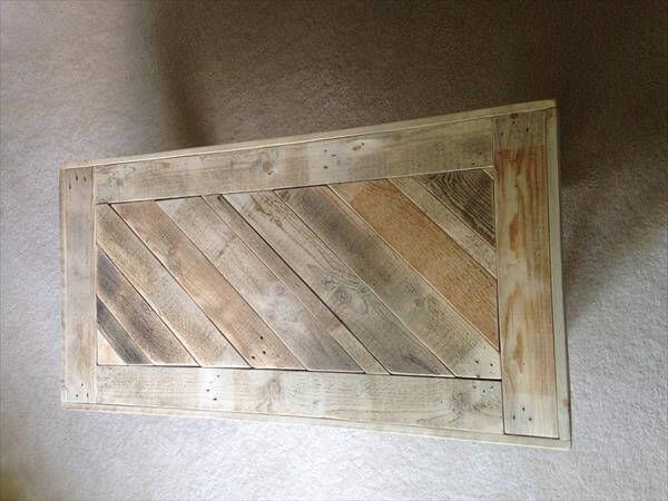 upcycled pallet coffee table with diagonal top pattern