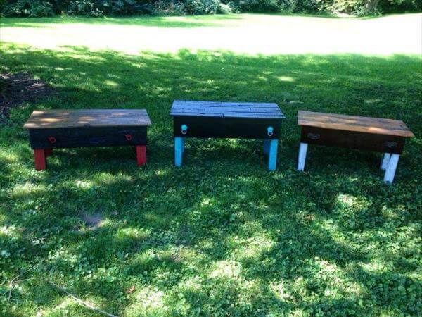 recycled pallet garden benches