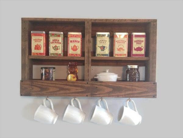 recycled pallet kitchen tea and coffee rack