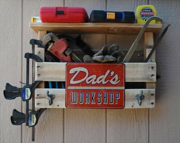 recycled pallet tool organizer and coat rack