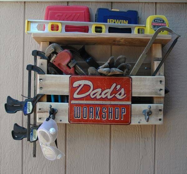 reclaimed pallet workroom tool organizer with hooks