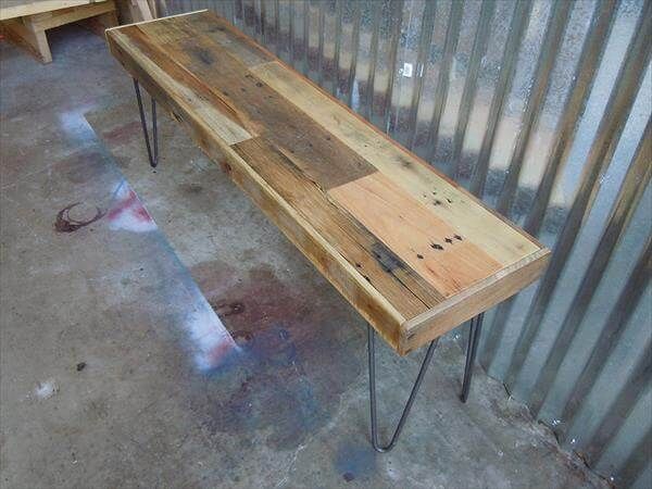 reclaimed pallet bench with metal hairpin legs