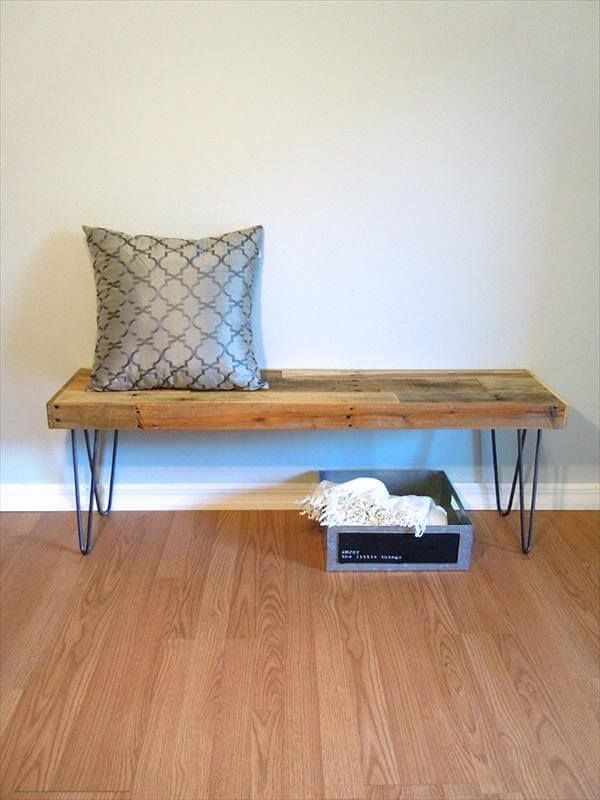 reclaimed pallet bench with hairpin legs