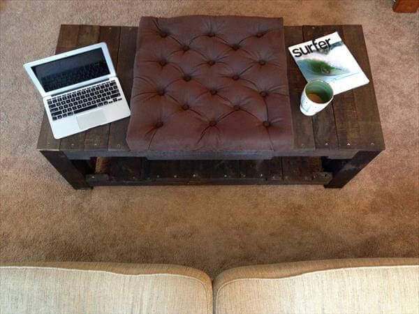 reclaimed pallet tufted coffee table and ottoman