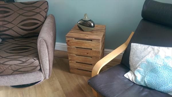 recycled pallet side table with shelves