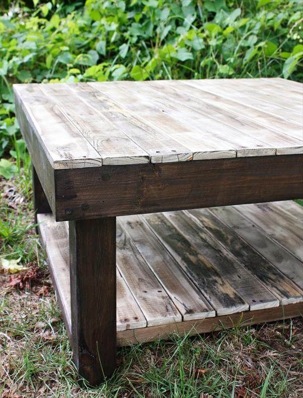recycled pallet coffee table with two levels