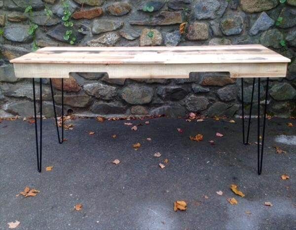 recycled pallet desk with metal legs