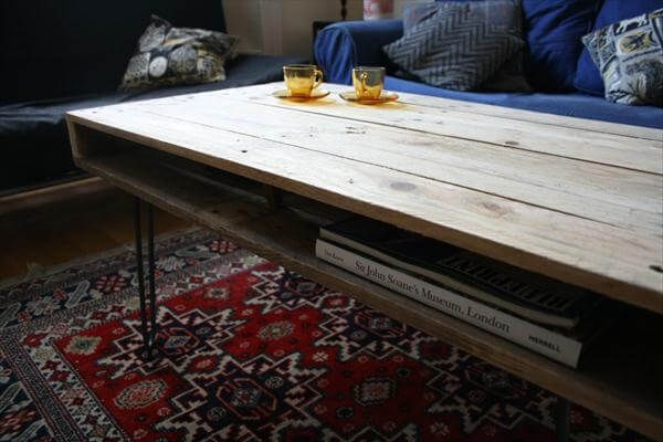 repurposed industrial pallet coffee table with storage