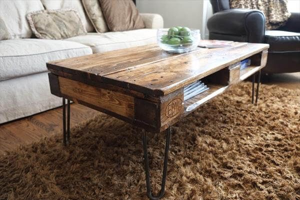 reclaimed pallet rustic coffee table with magazine rack