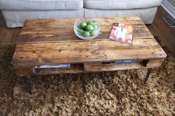 vintage pallet coffee table with hairpin legs