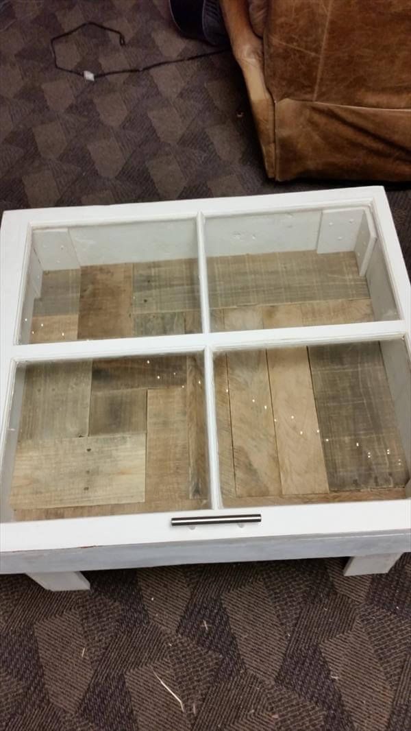 recycled pallet and window coffee table
