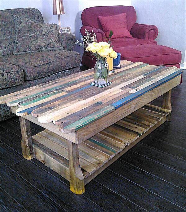 recycled pallet coffee table with decorative edging