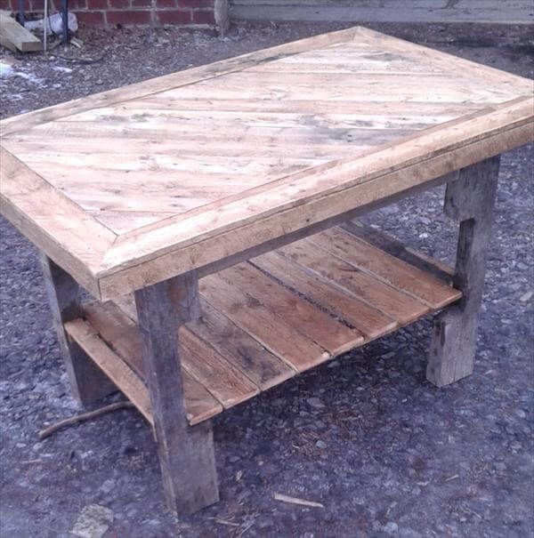 reclaimed pallet coffee table with lower shelf