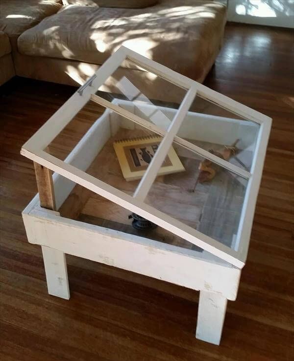 reclaimed pallet and window coffee table