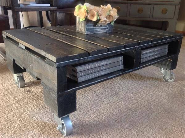 repurposed pallet coffee table with wheels