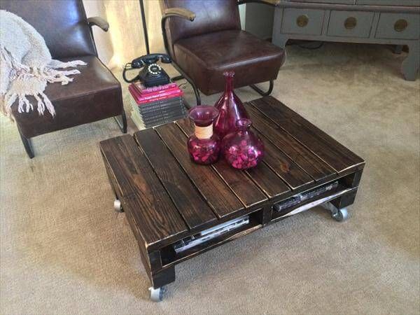 diy pallet coffee table with wheels and magazine rack