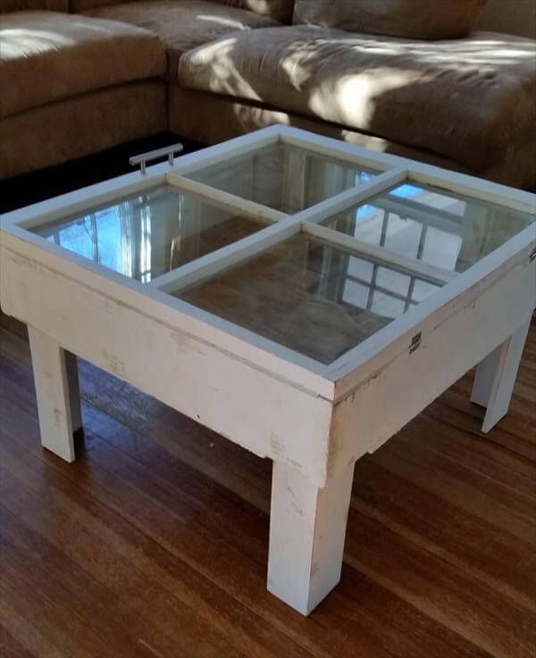 diy pallet and glass window coffee table