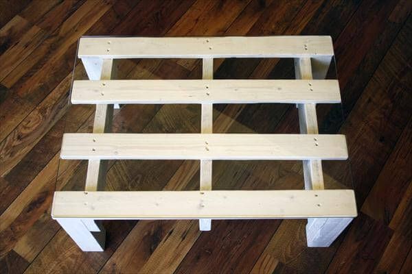 repurposed pallet white coffee table with glass top